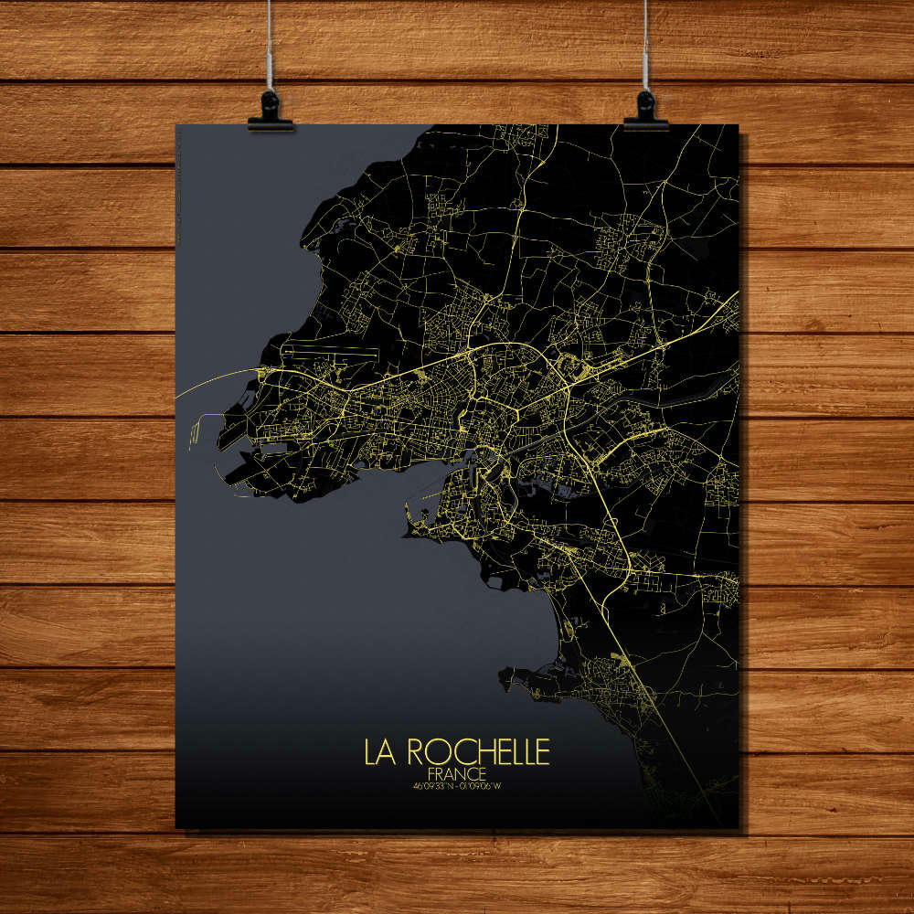 - Affiche La Rochelle Carte Nuit 40x50