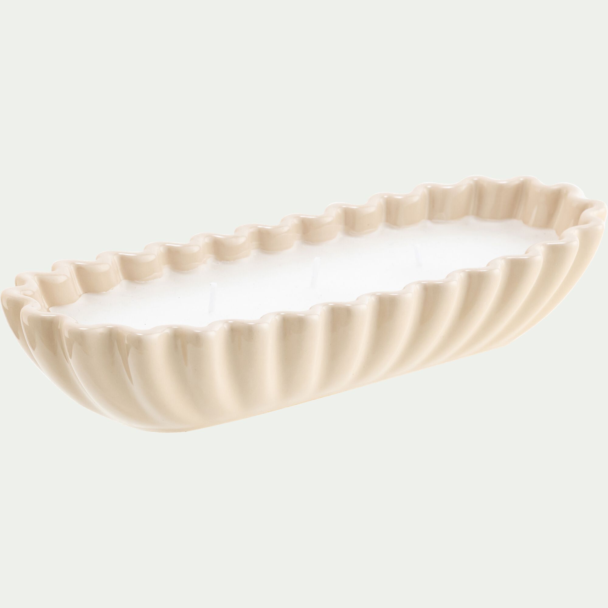 DELYO - Bougie pot en céramique L24,5xH5cm - blanc écru