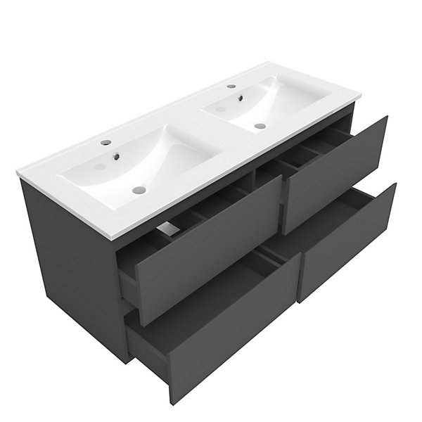 Ensemble meuble de salle de bain 120cm, vasque céramique et LED miroir mural, anthracite