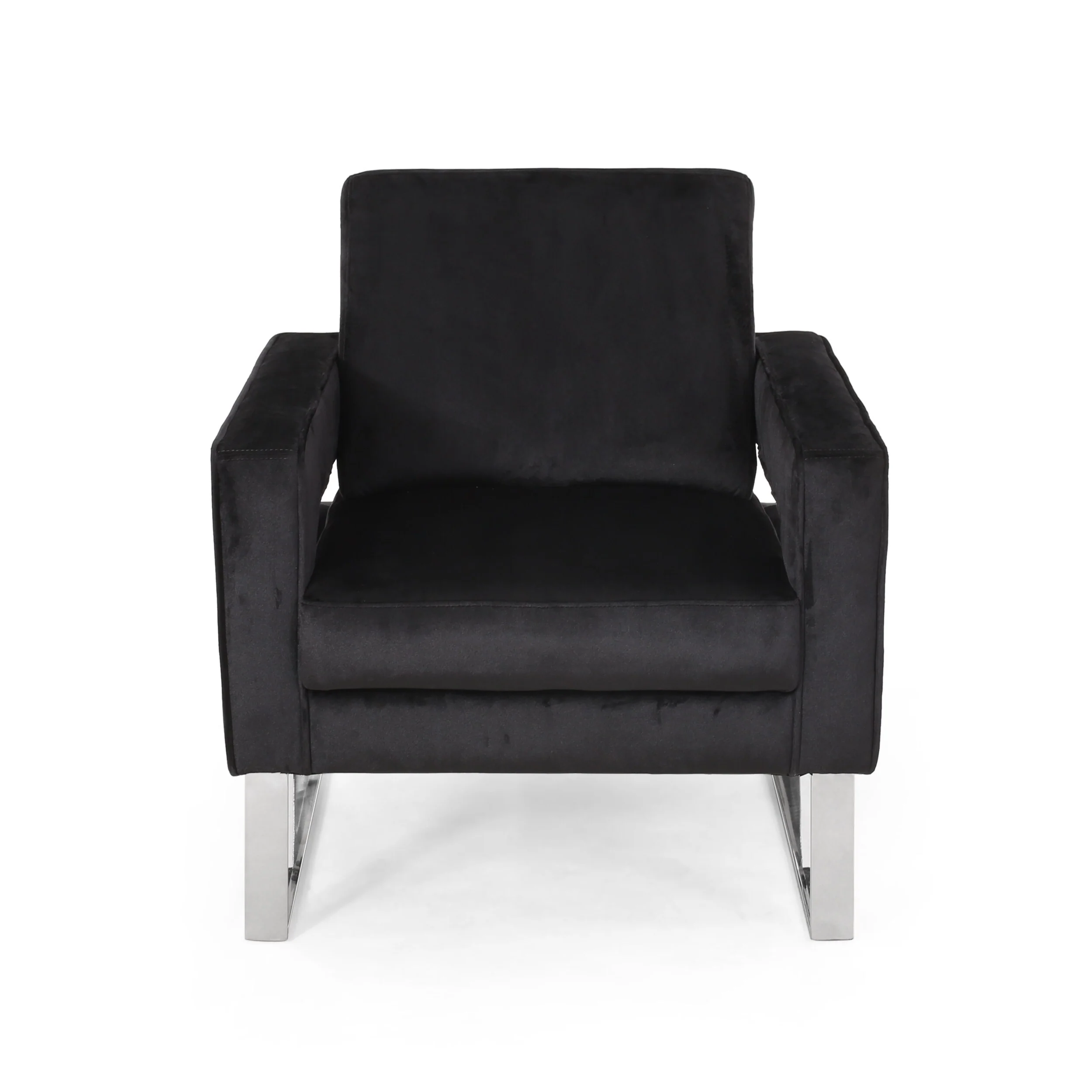 Velvet Club Chair - Black Modern Glam Design with Stainless Steel Legs, 32 Wide U-Shaped Armrests, Luxurious Polyester Fabric