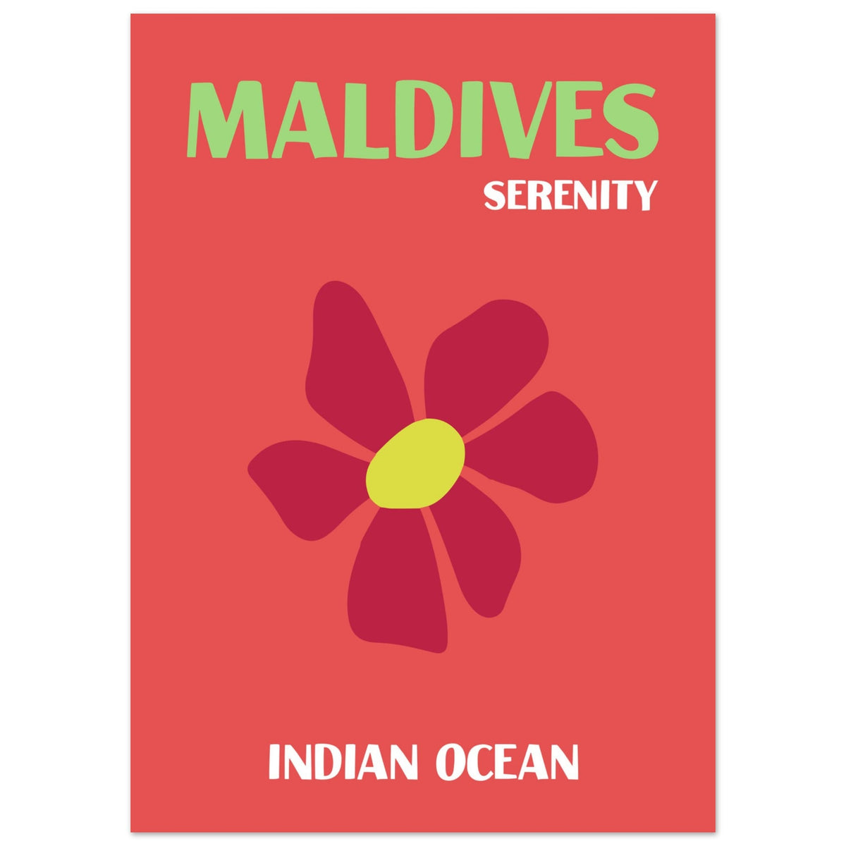 Artfulprints Poster Indian Ocean - Maldives  - 50x70 cm - Rood
