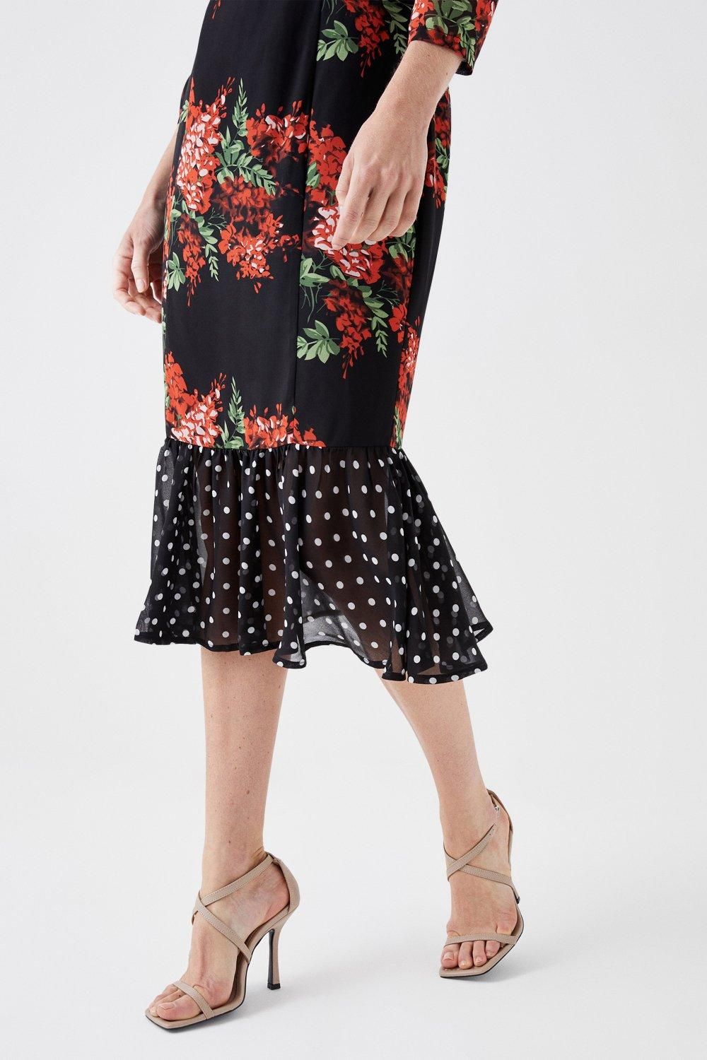 Coast Wrap Front Print Mix Midi Dress