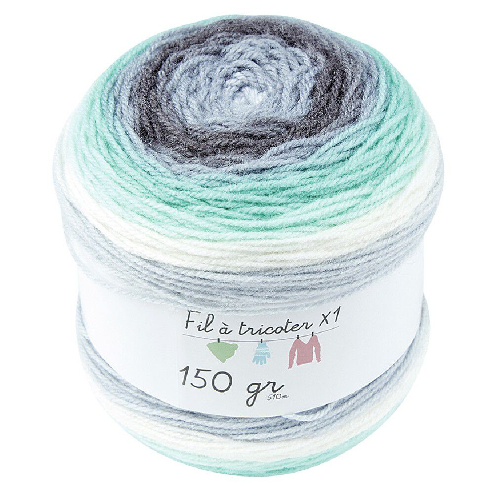 Pelote de laine toupie ton gris et vert 510m