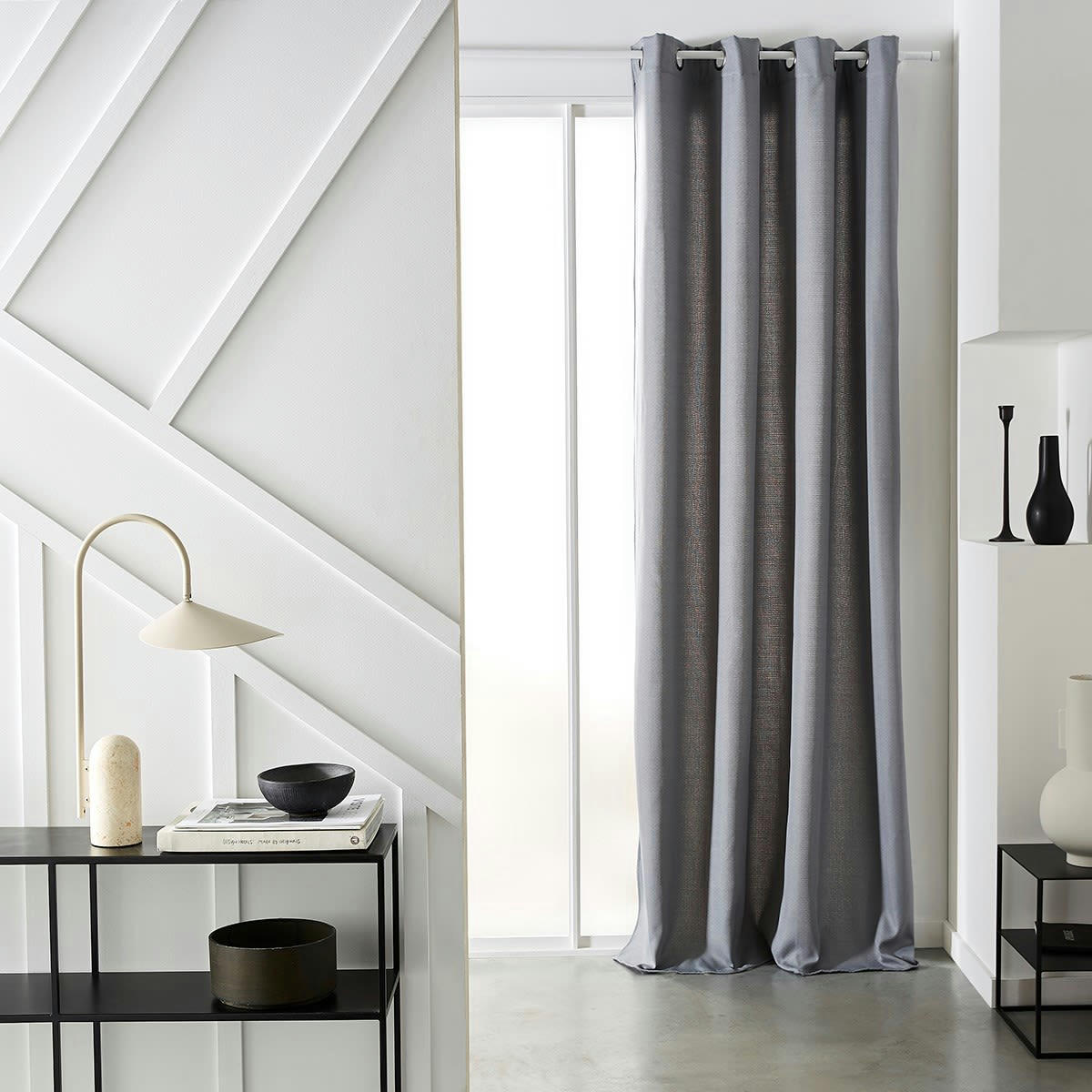 PRESTIGE EFFET CHAMBRAY - Rideau isolant à oeillets uni en Polyester Gris 140x240 cm