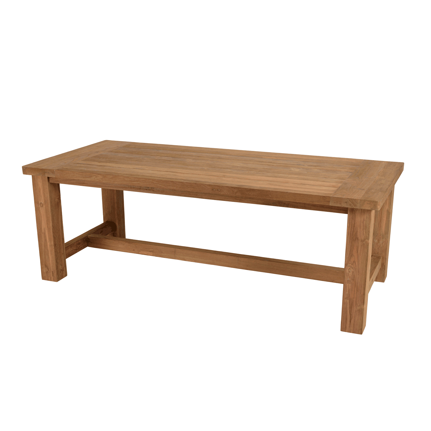 Salon de jardin teck naturel 1 table pieds droits 220 cm   6 fauteuils arrondis résine tressée MANY