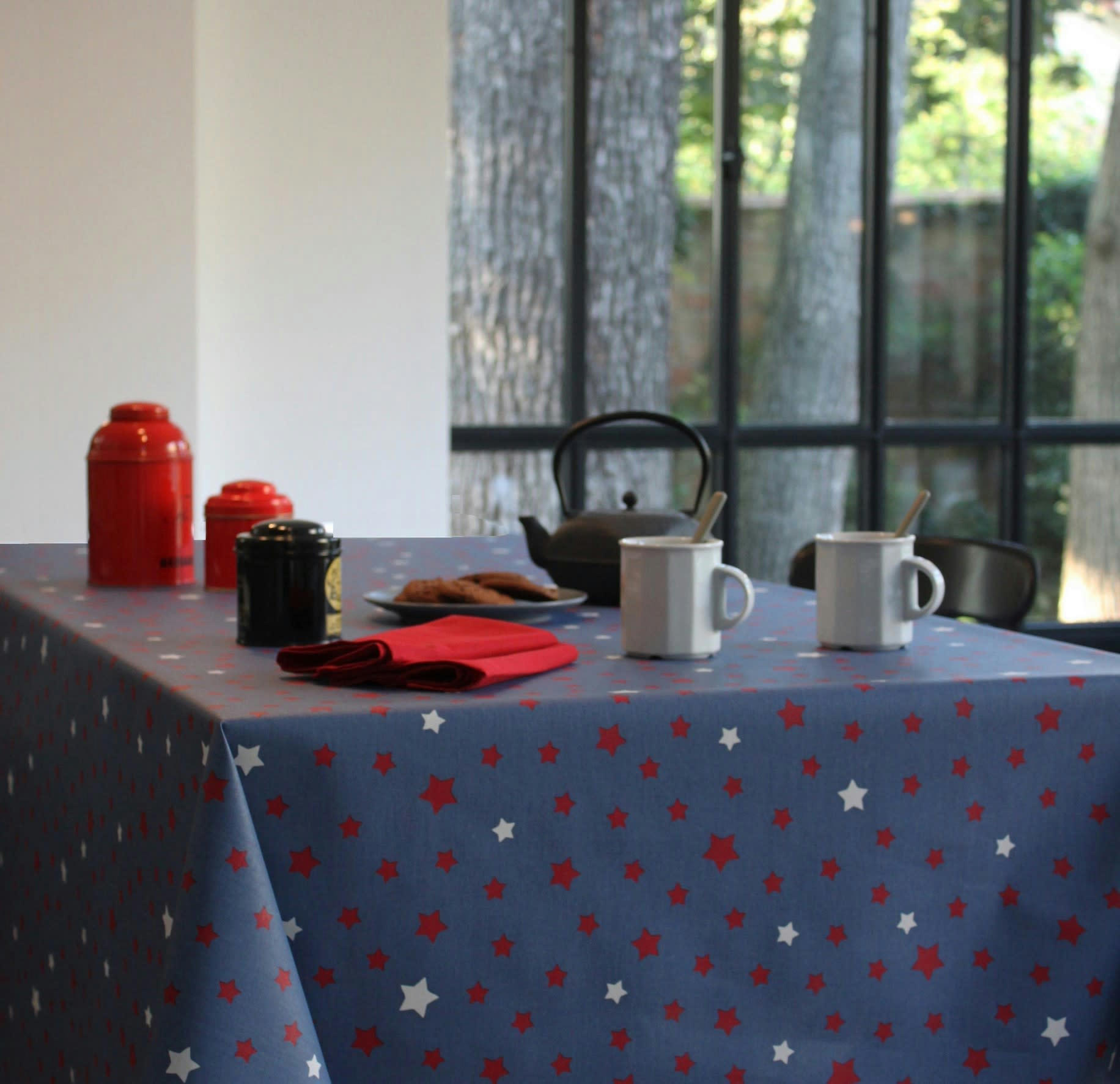 ETOILES - Nappe enduite carrée 160 x 160 cm bleue