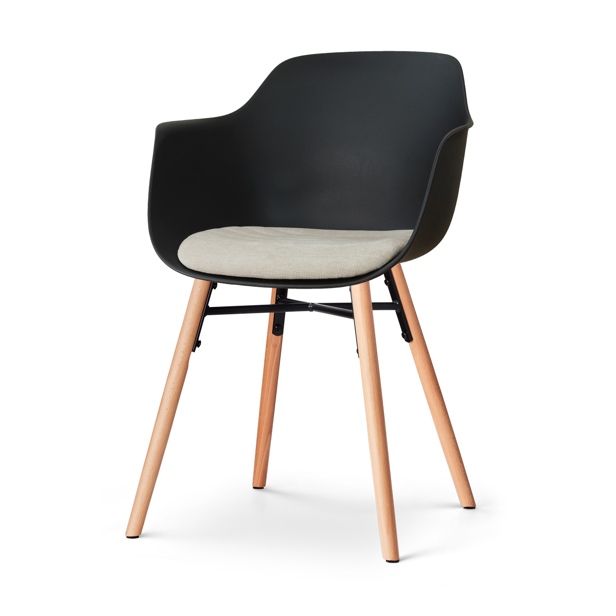 Nolon Nena-Liz Eetkamerstoel Zwart met Naturelbeige Zitkussen Houten Poten