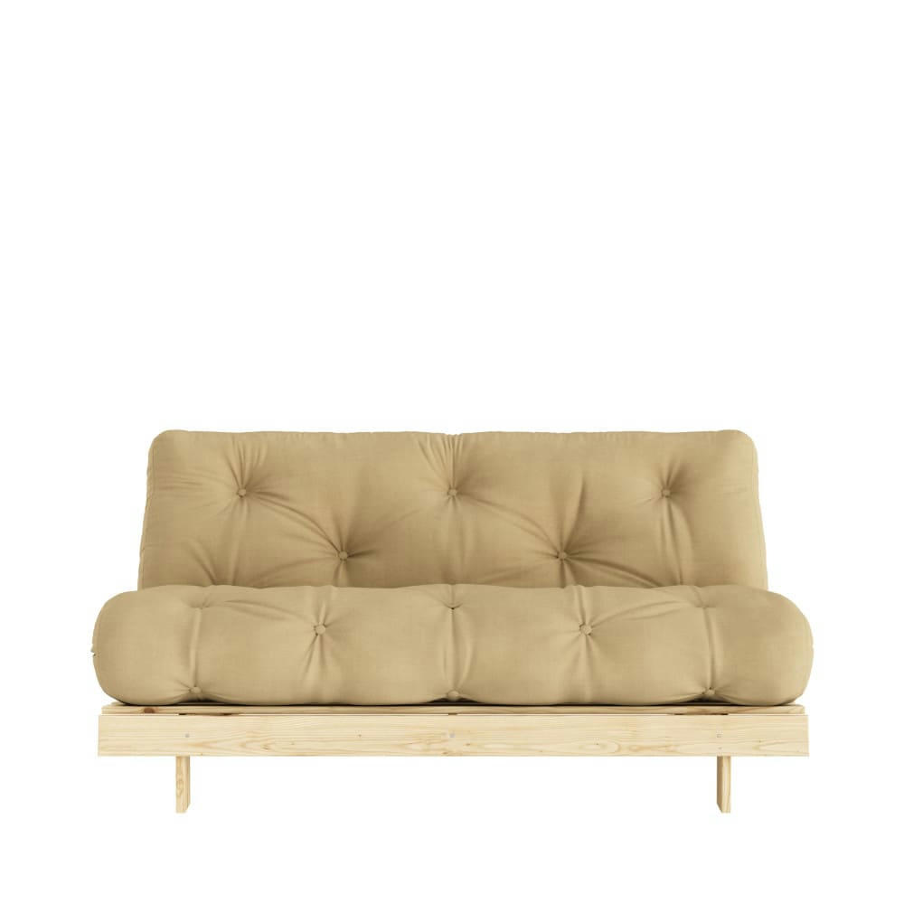 ROOTS - Canapé convertible 160x200cm en bois naturel et tissu blé 2 places