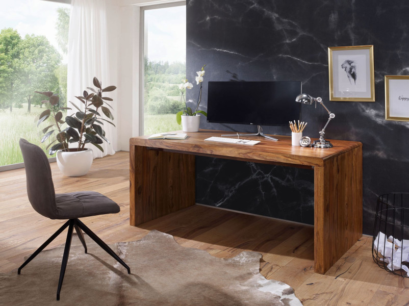 Biurko z Drewna Sheesham Ciemnobrązowe Stół do Home-Office Komputerowe