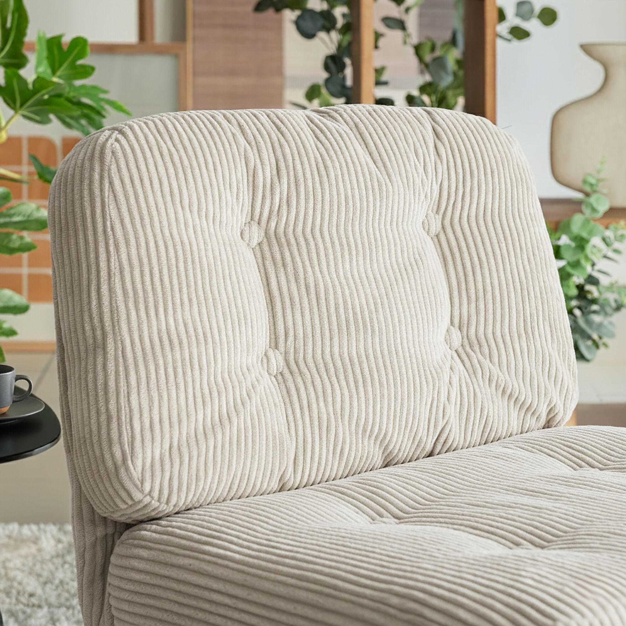 KIARA - Chaise pivotante en velours côtelé et piétement en fer - beige