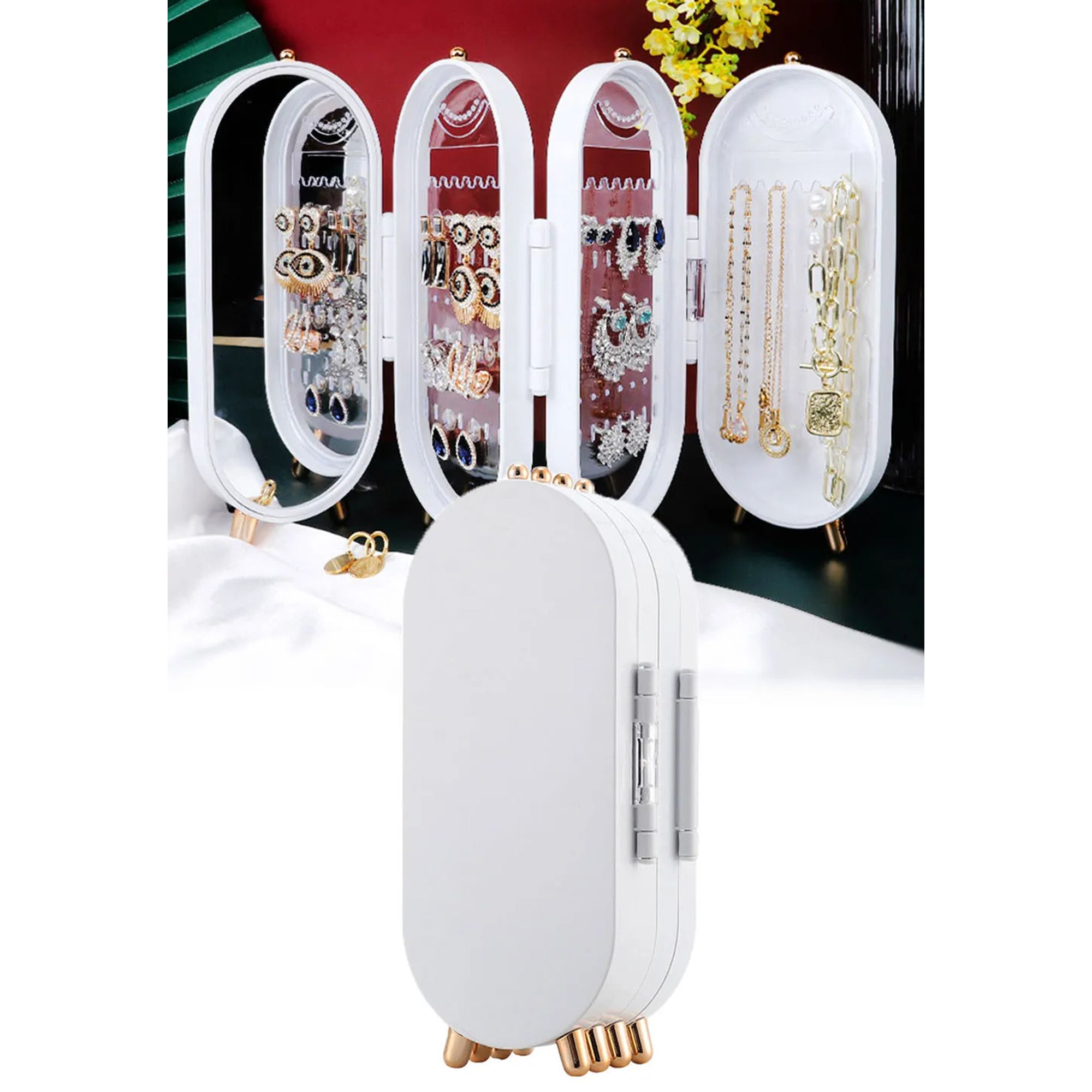 Dragodirect 4-Tier Jewelry Organizer Box with Mirror – Earring & Ring Storage