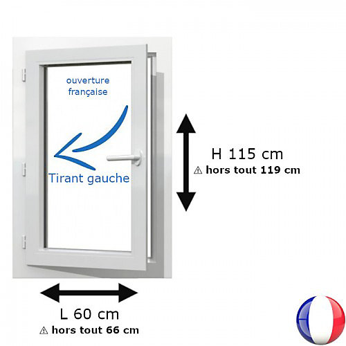 Fenêtre PVC 1 vantail H 115 x L 60 cm OF pour pose en neuf avec poignée - tirant gauche
