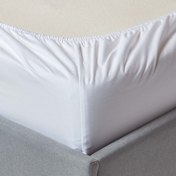 Drap-housse uni 140 x 190 cm 100 % coton égyptien 1000 fils coloris blanc - HOMESCAPES