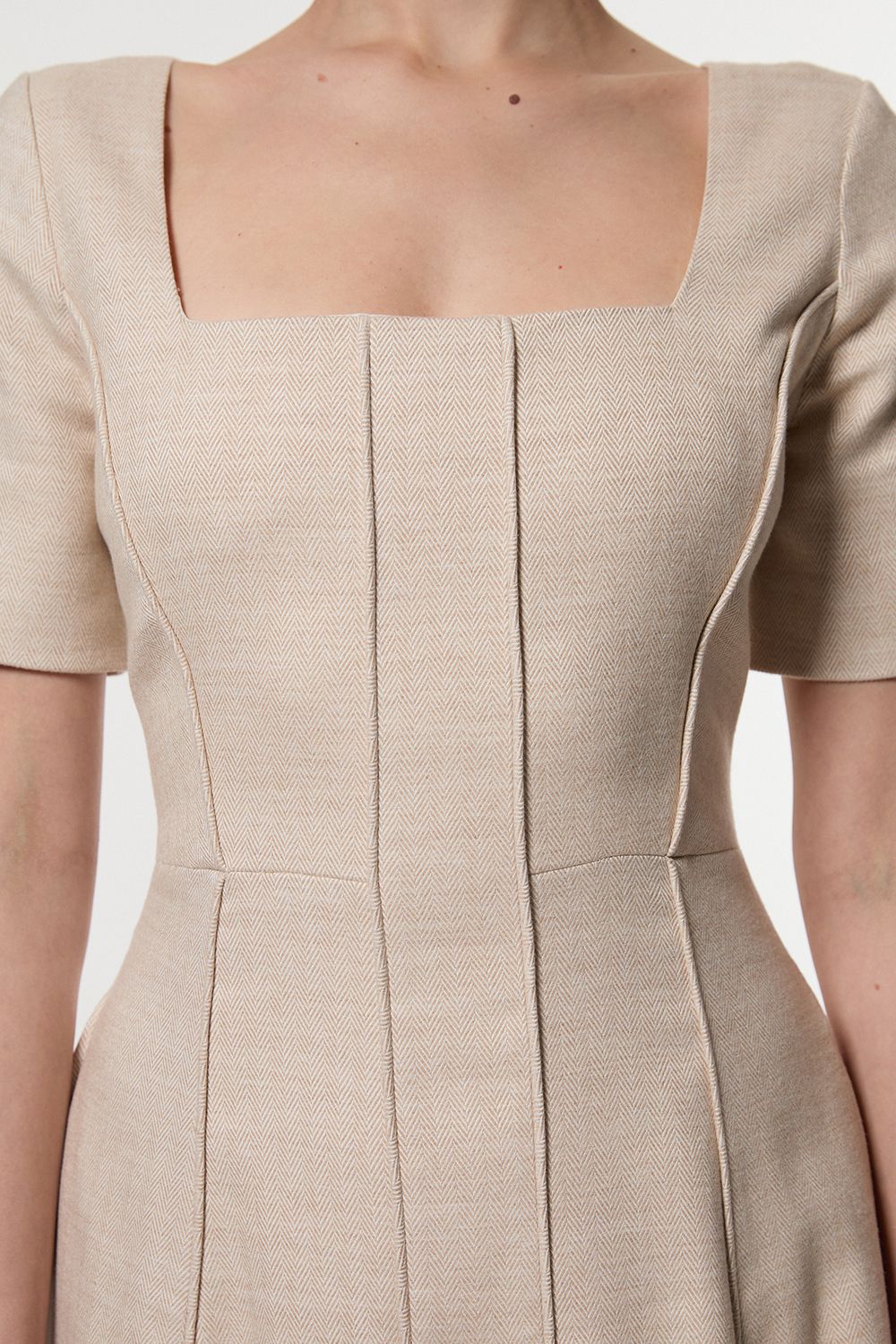 KarenMillen Herringbone Full Skirt Tailored Midi Dress