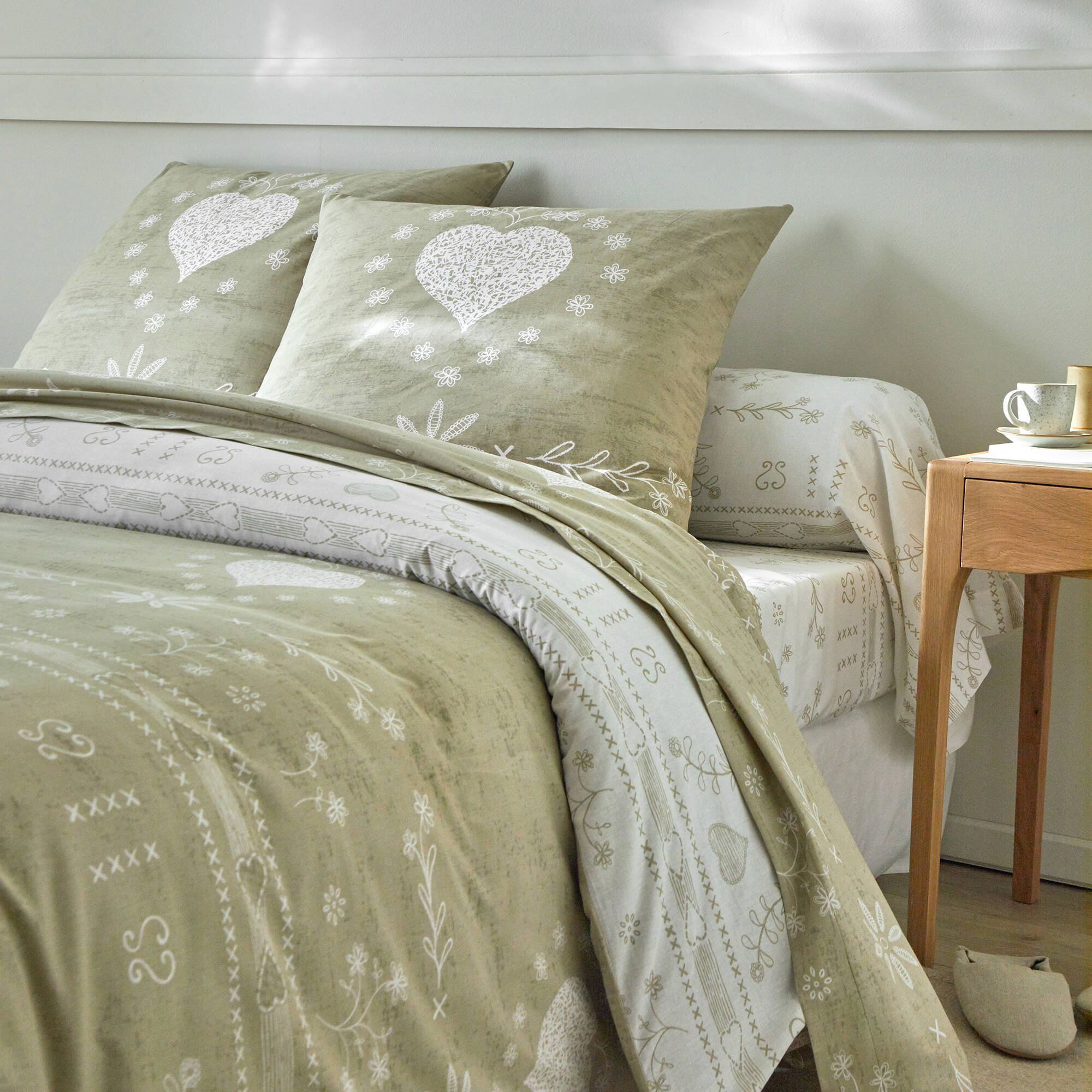 Linge de lit Anceny imprimé coeur - coton