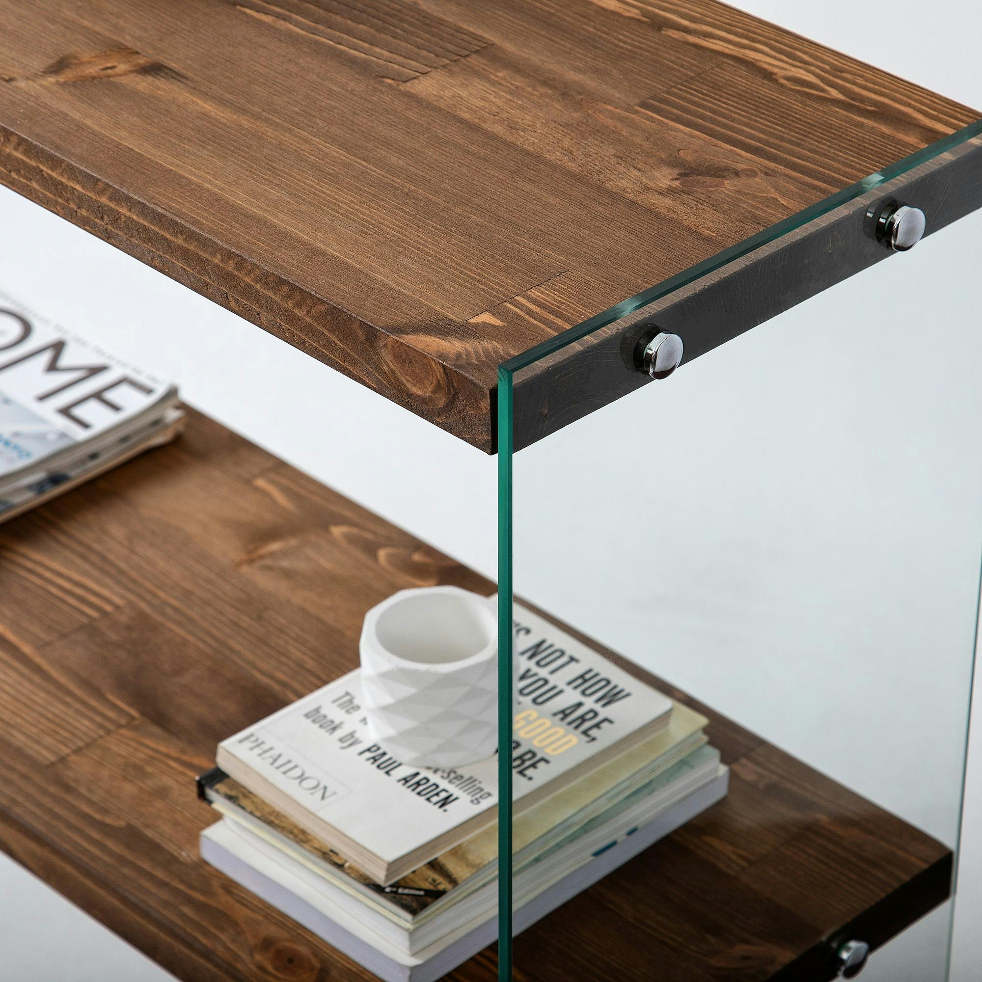 Console d'entrée minimaliste bois brun et verre LHASA