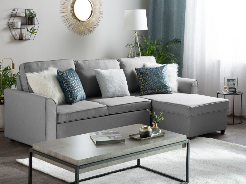 Narożnik sofa funkcja spania jasnoszara