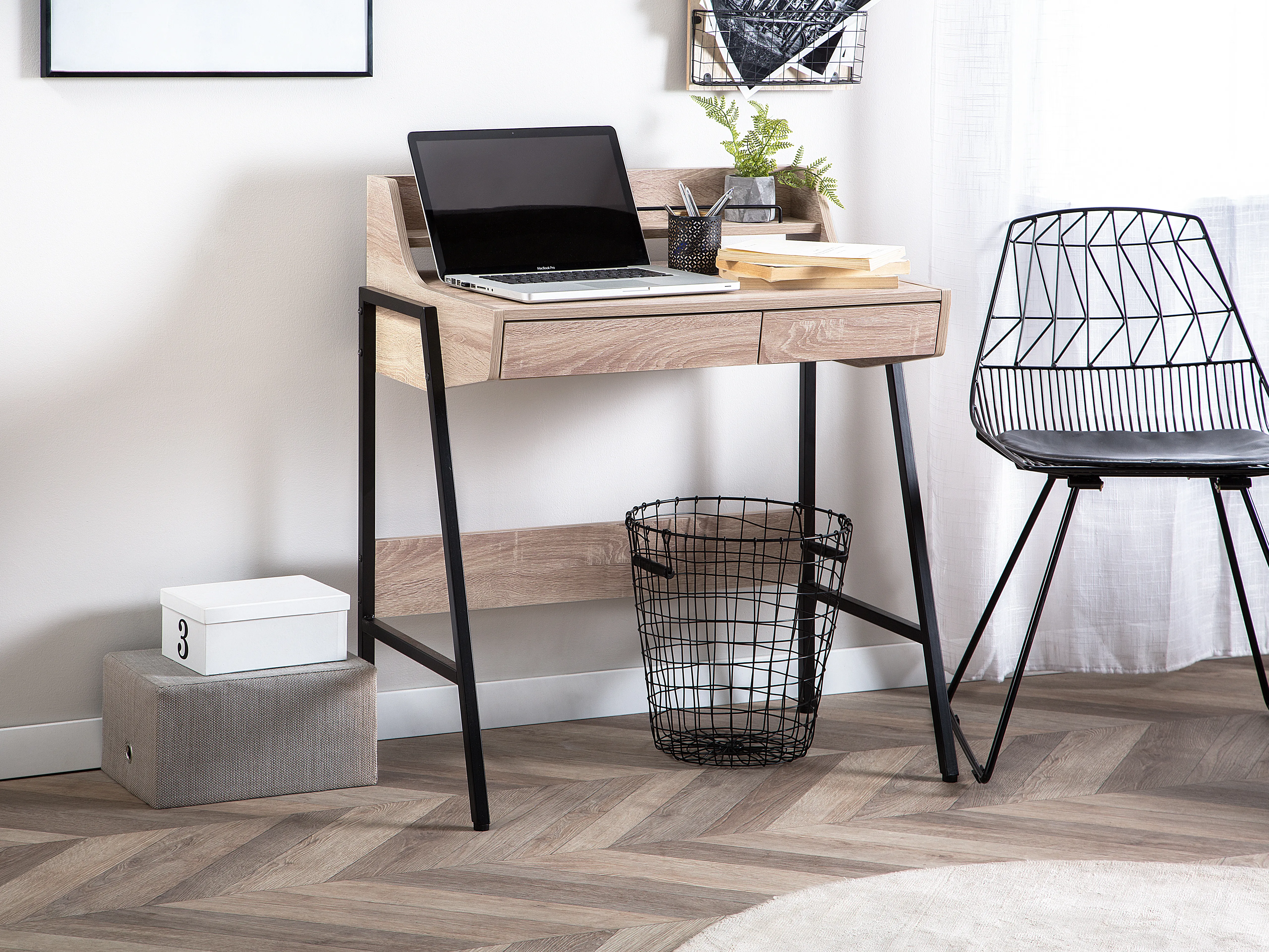 Home Office Desk BROXTON Light Brown 77 cm 46 cm with Drawers
