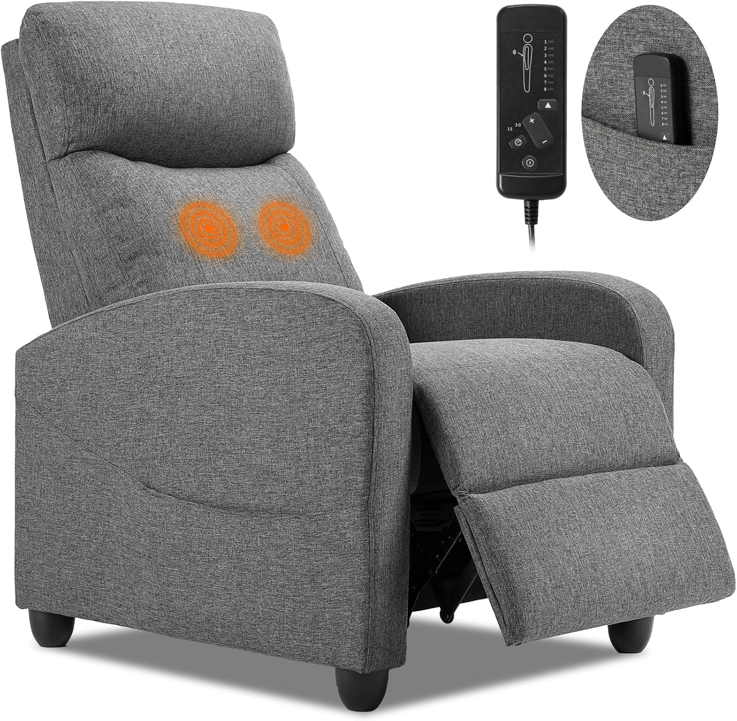 Sweetcrispy Massage Recliner Chair for Adults, Adjustable Home Theater Seating with Lumbar Support for Living Room, Modern Fabric Reclining, Grey