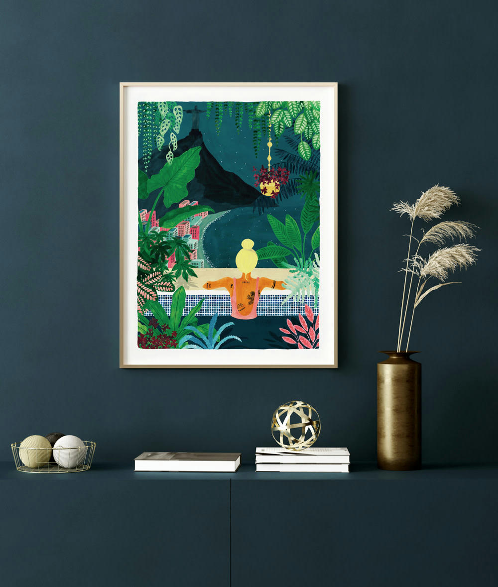 - Affiche illustrée de Rio au Brésil 30x40 cm