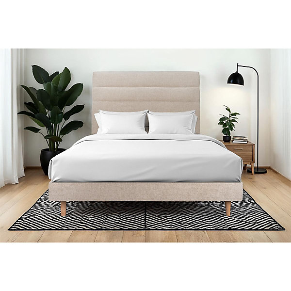 Lit avec tête de lit lignes tissu et sommier kit- Lit en bois massif