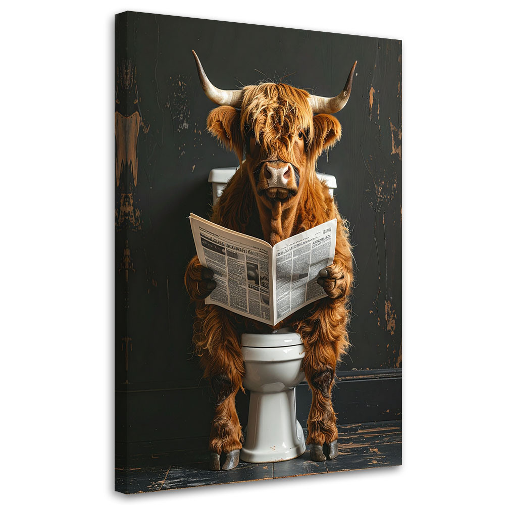 Obraz nowoczesny do łazienki wc pokoju humor, Krowa szkocka 20x30