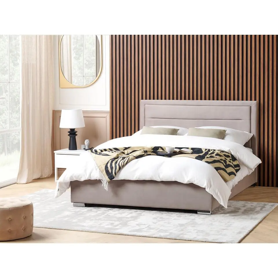 ROUEN - Bed met opbergruimte - Beige - 180 x 200 cm - Fluweel