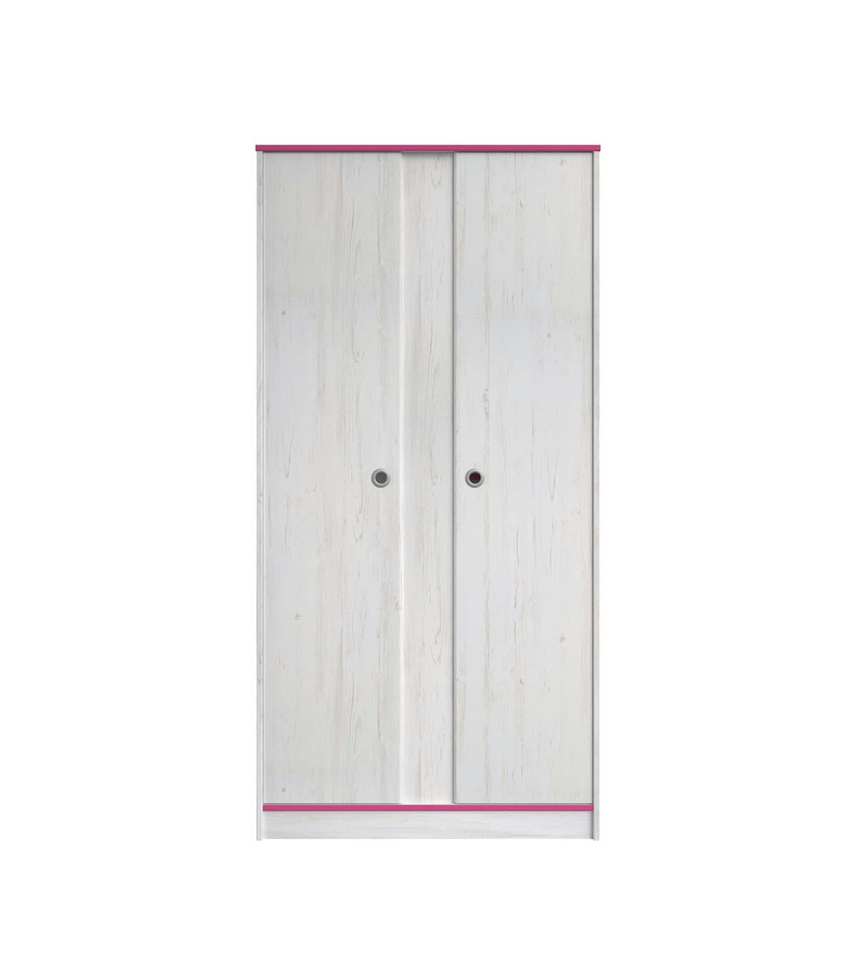 SNOOZY - Armoire 2 portes avec penderies et lingère L90 cm - Décor bois blanc