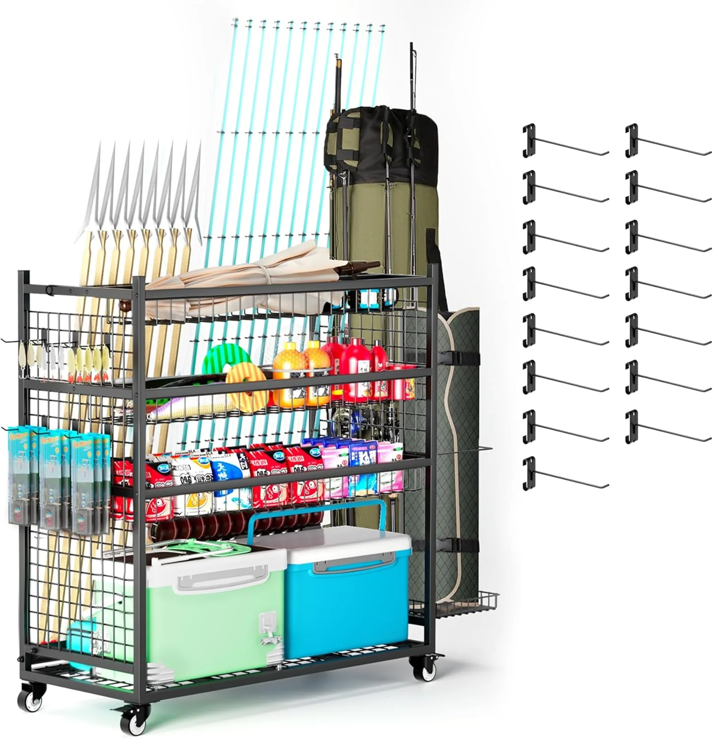 Extra Large Fishing Rod Rack  15 Hooks, Holds 20 Rods   Tackle/Reel Storage (45.2)