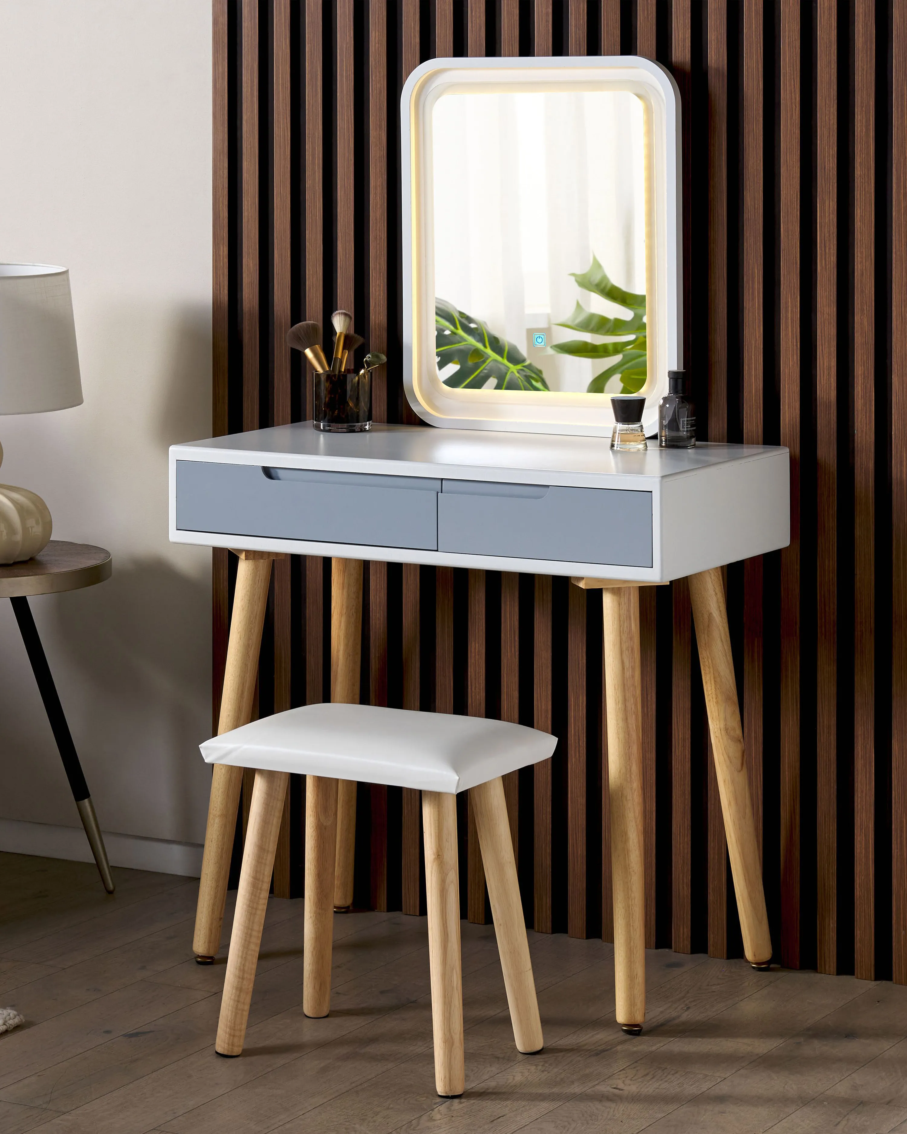 Dressing Table with Mirror and Stool DIEPPE LED White