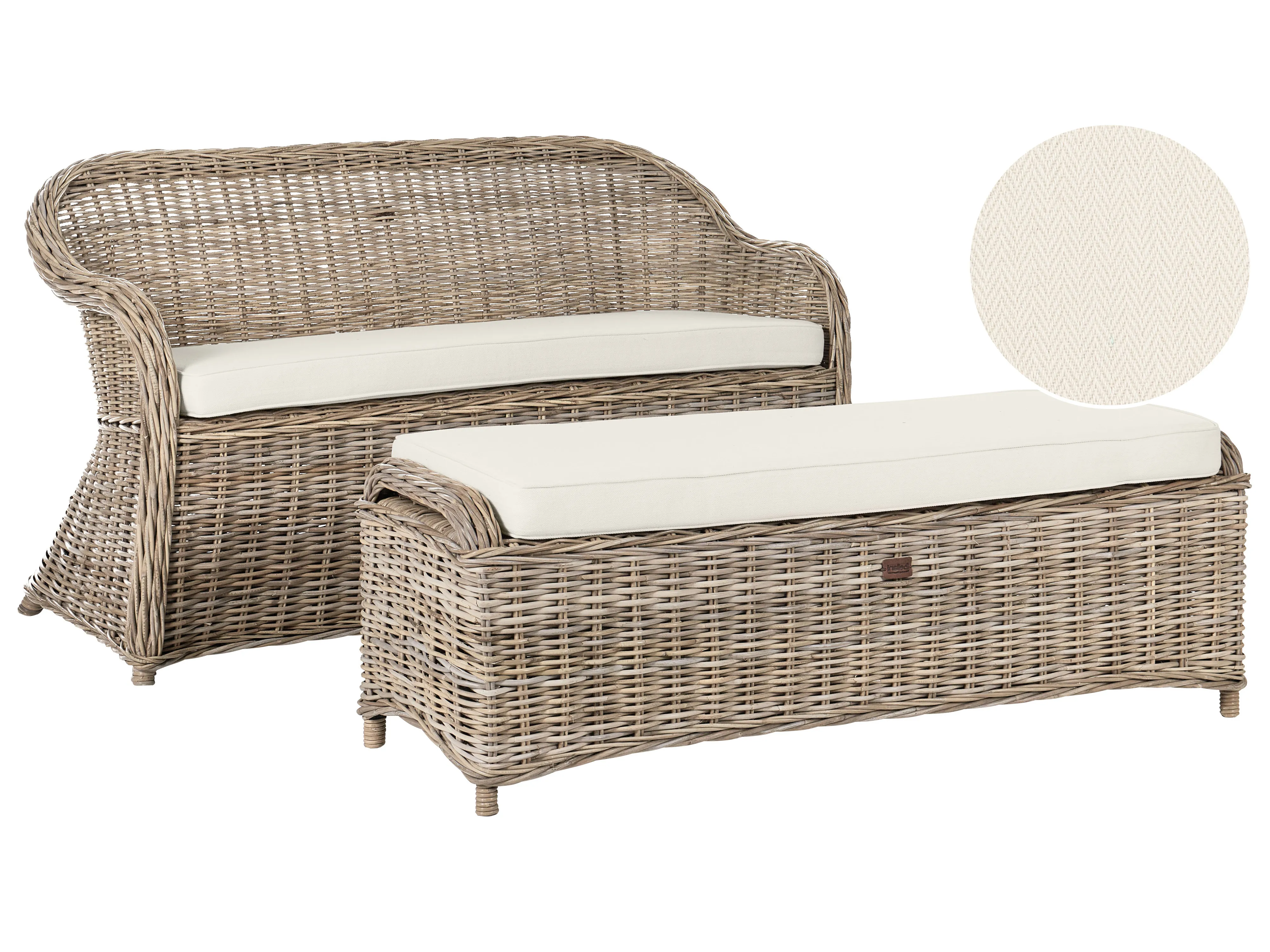 Garden Bench with Cushion SUSUA 150 cm with Ottoman Rattan Natural