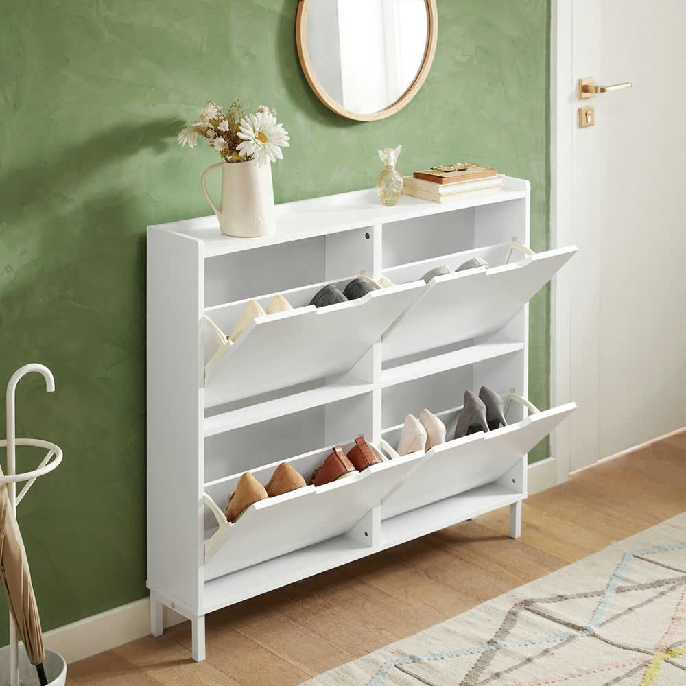 - Armoire à chaussures 4 abattants effet bois blanc