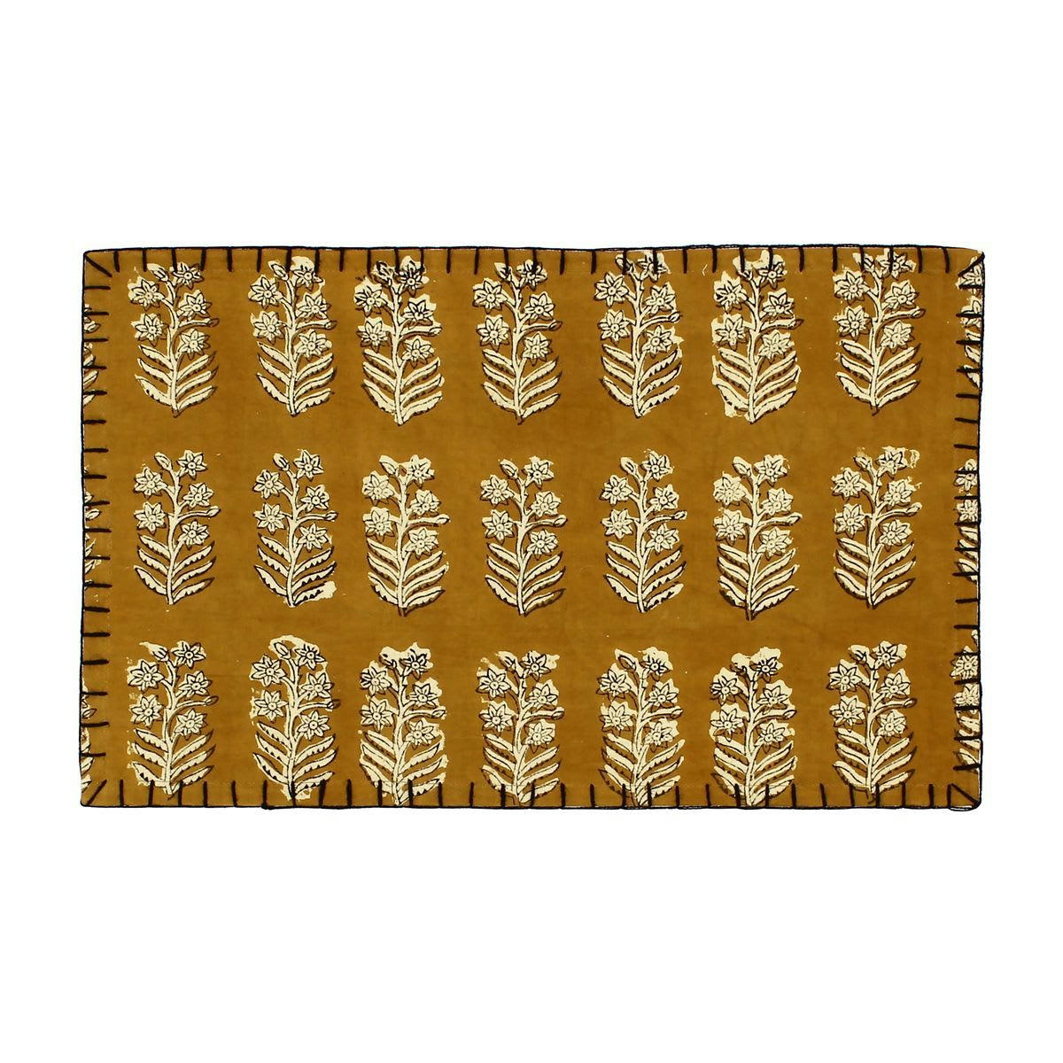 CAPRI - Lot de 4 sets de table en coton jaune avec franges