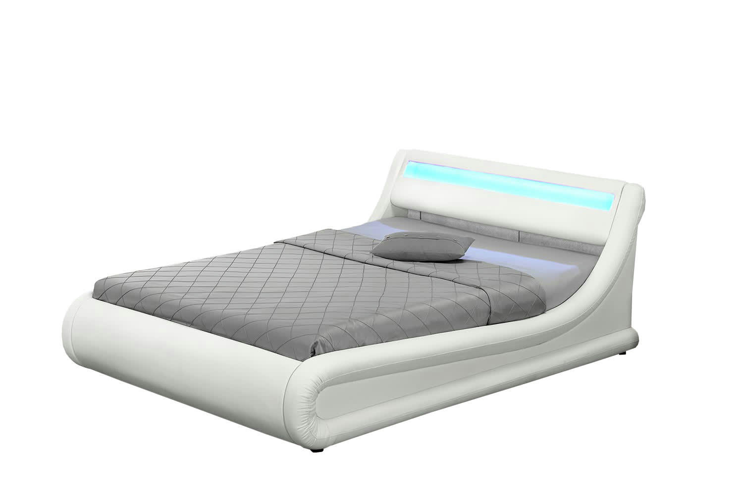 PORTLAND - Structure de lit LED avec rangements 140 x 190 cm blanc