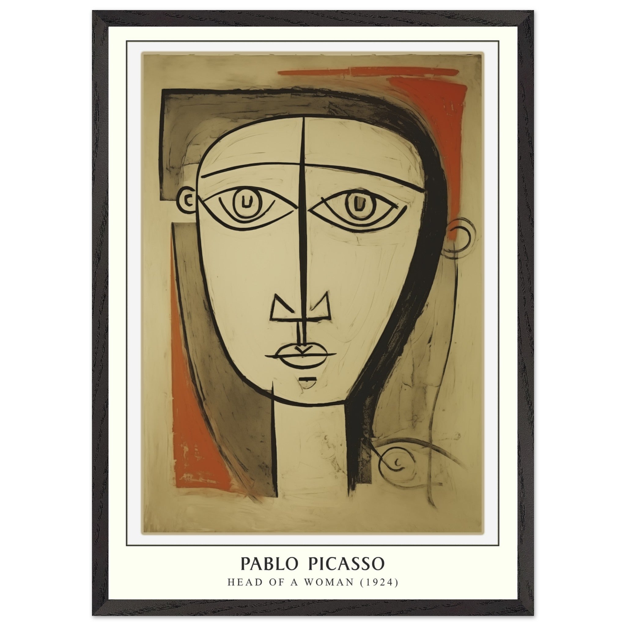 Artfulprints Poster met Lijst Pablo Picasso - Head of a woman  - 50x70 cm - Bruin