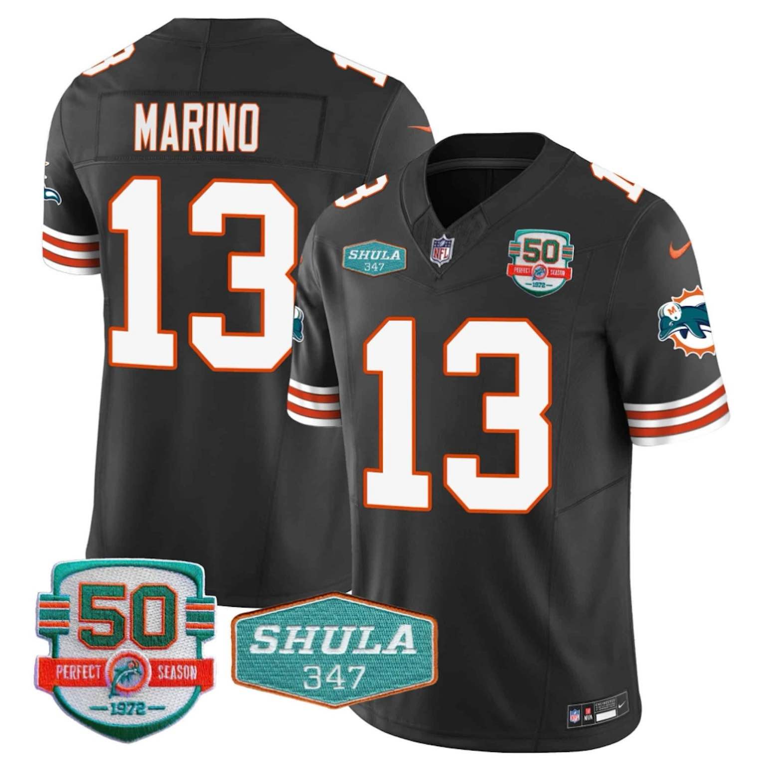 Men’s Miami Dolphins Throwback Shula 347 Patch Vapor Jersey - Black Alternate - Dan Marino #13