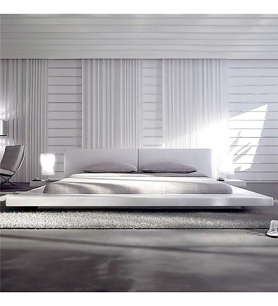 Grand Lit plateforme king size blanc 180 x 200 XXL tables de chevets