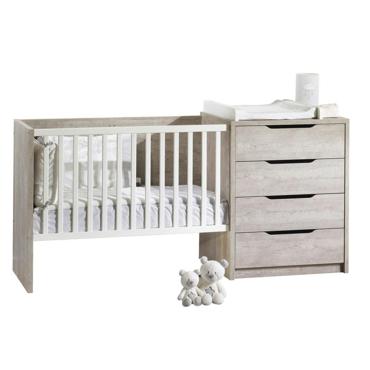 LOFT - Lit combiné 120x60 évolutif en bois blanc