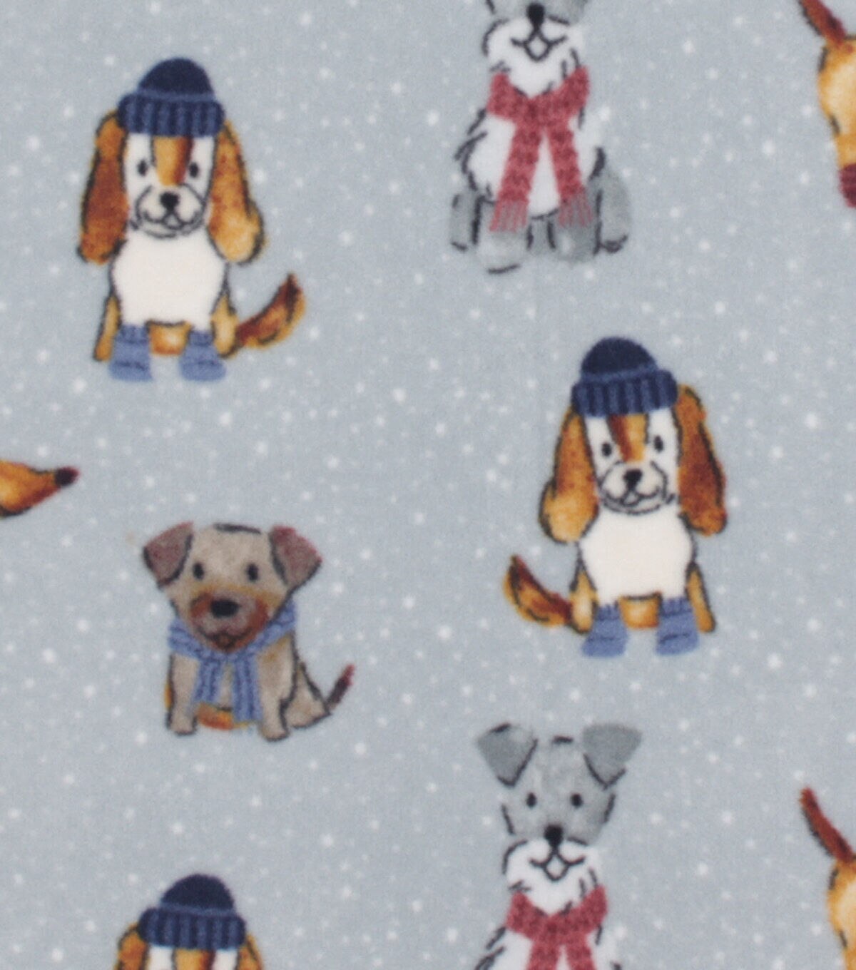 Winter Dogs on Gray Anti Pill Fleece Fabric
