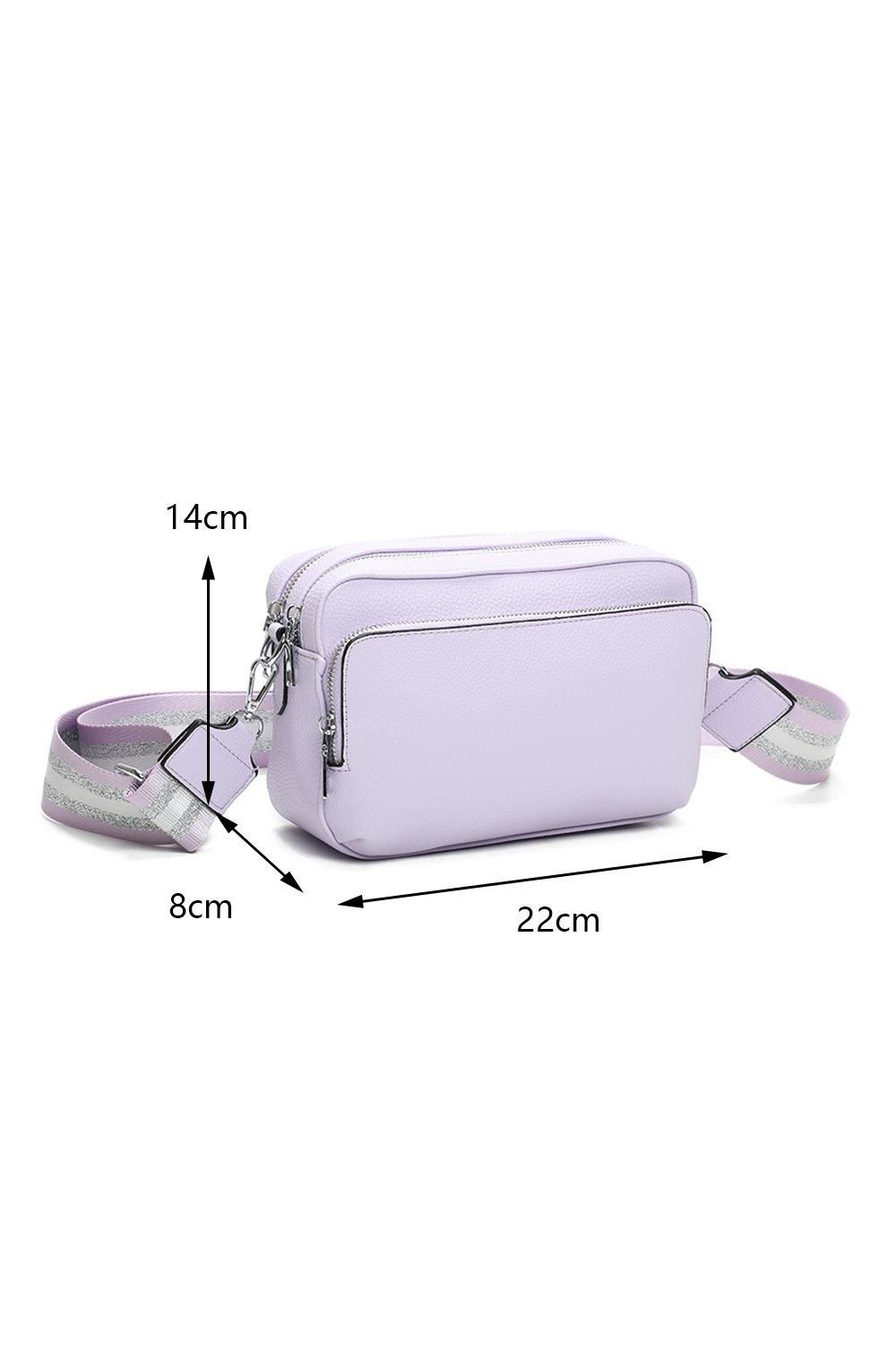 Fontanella Fashion Roo Quadruple Zipped PU Crossbody Camera Bag with Patterned Strap