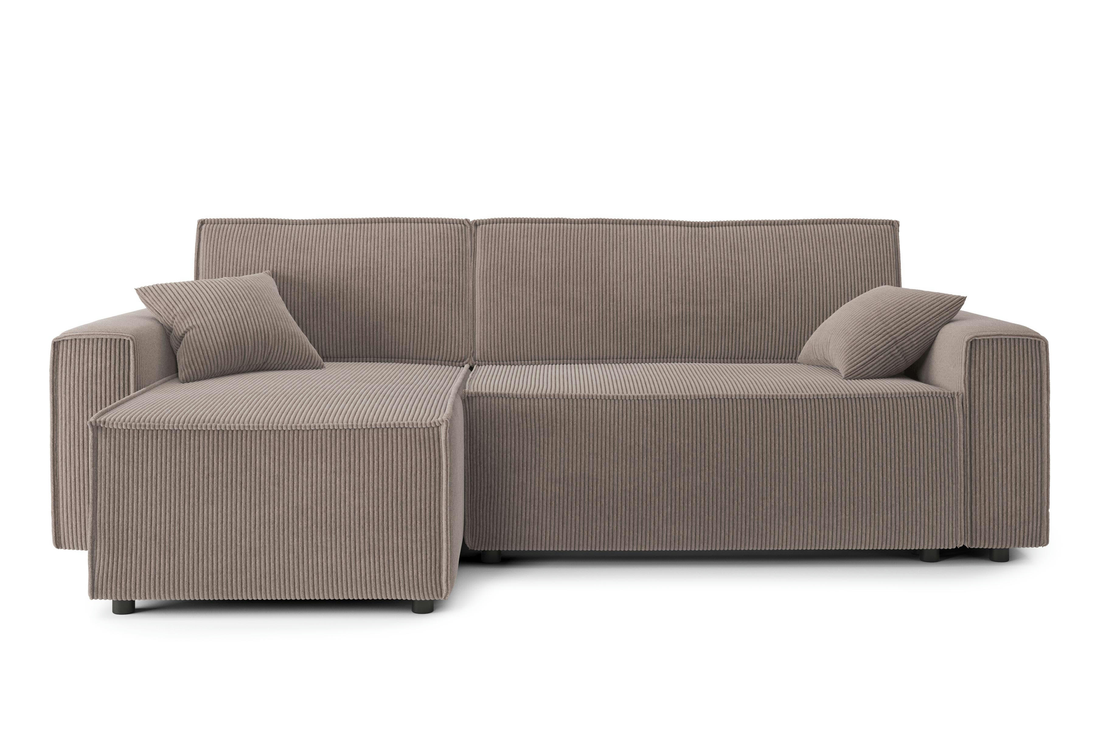 MIRA - Canapé d'angle convertible en velours côtelé 4 places taupe