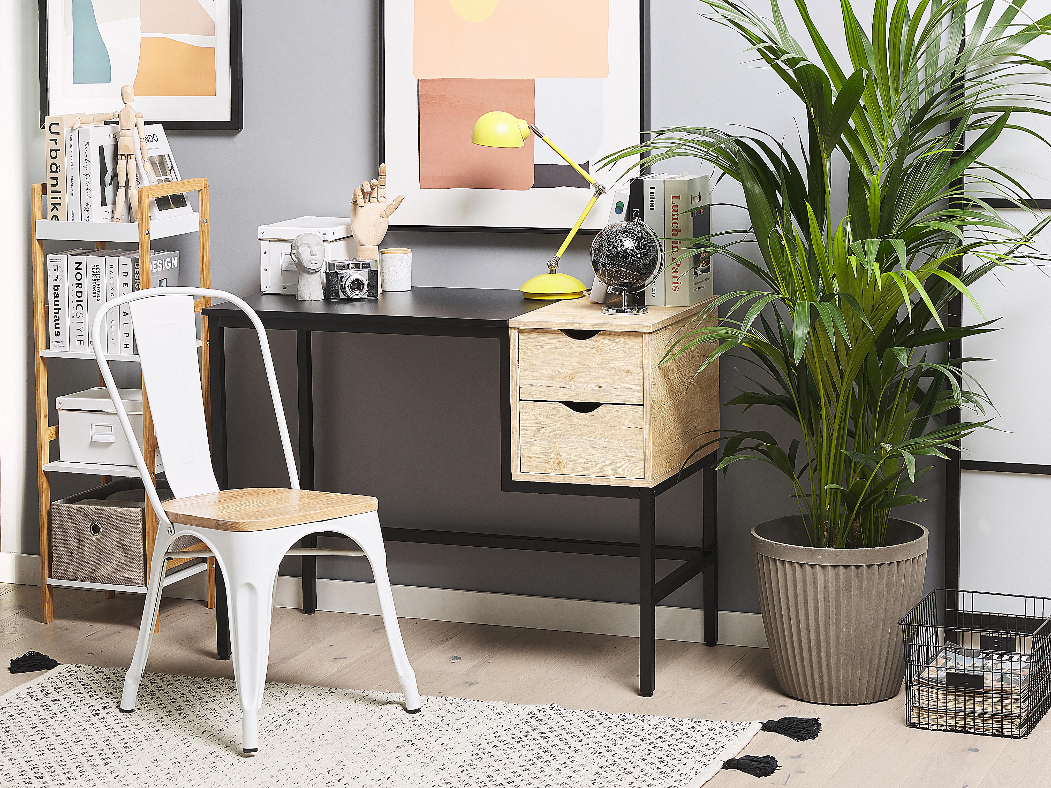 Home Office Desk HARPER Black 100 cm 48 cm with Drawers
