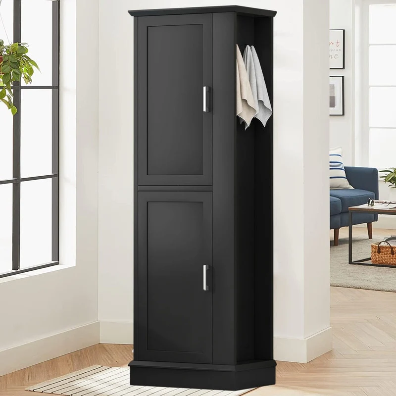 Kitchen Pantry Storage Cabinet with Hook, Freestanding Pantry Cupboard with Doors and Adjustable Shelves