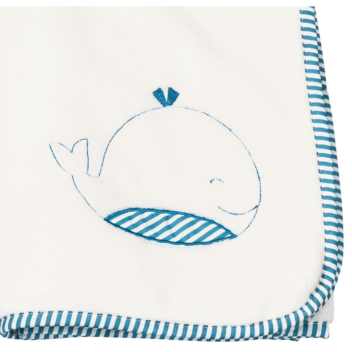BLUE BALEINE - Couverture bébé en velours blanc
