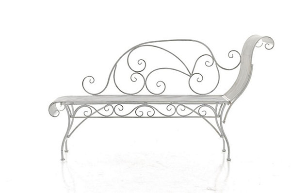 Banc de jardin Karma en fer forgé, récamière, banquette de jardin en fer forgé, chaise longue de jardin. Blancantique