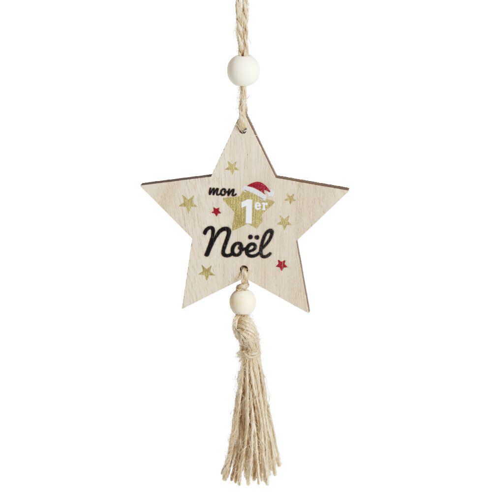 Décoration "Mon 1er No&euml;l" à suspendre en bois H15cm - 2 modèles