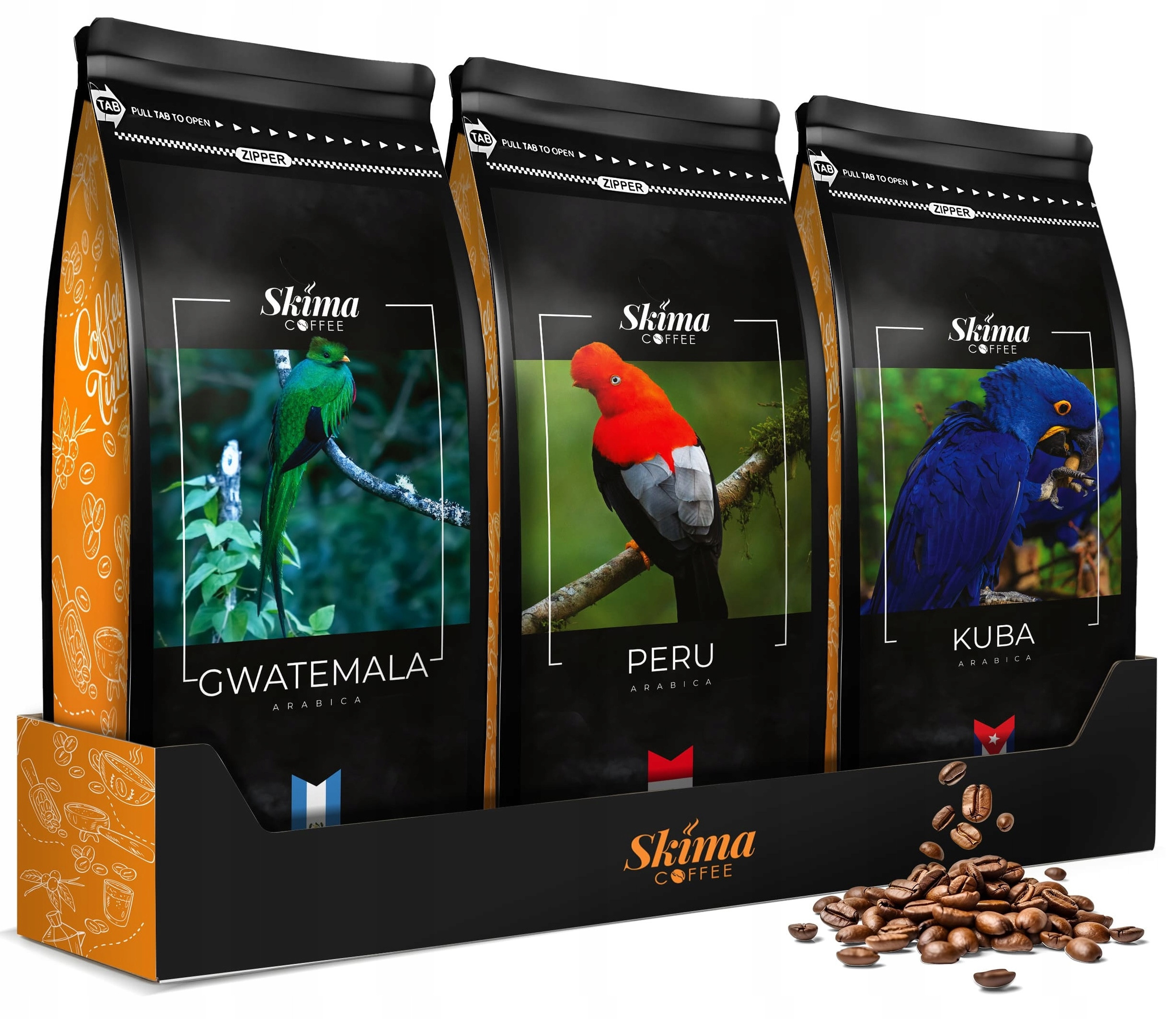 Kawa ziarnista 1kg x3 Kuba/Peru/Gwatemala Świeżo Palona do ekspresu