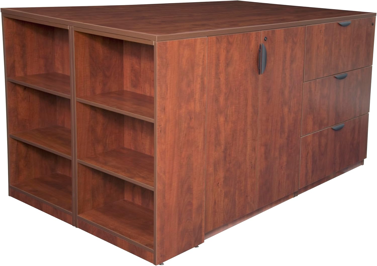 Regency Legacy Stand Up Storage Cabinet/ 3 Lateral File Quad with Bookcase End- Cherry
