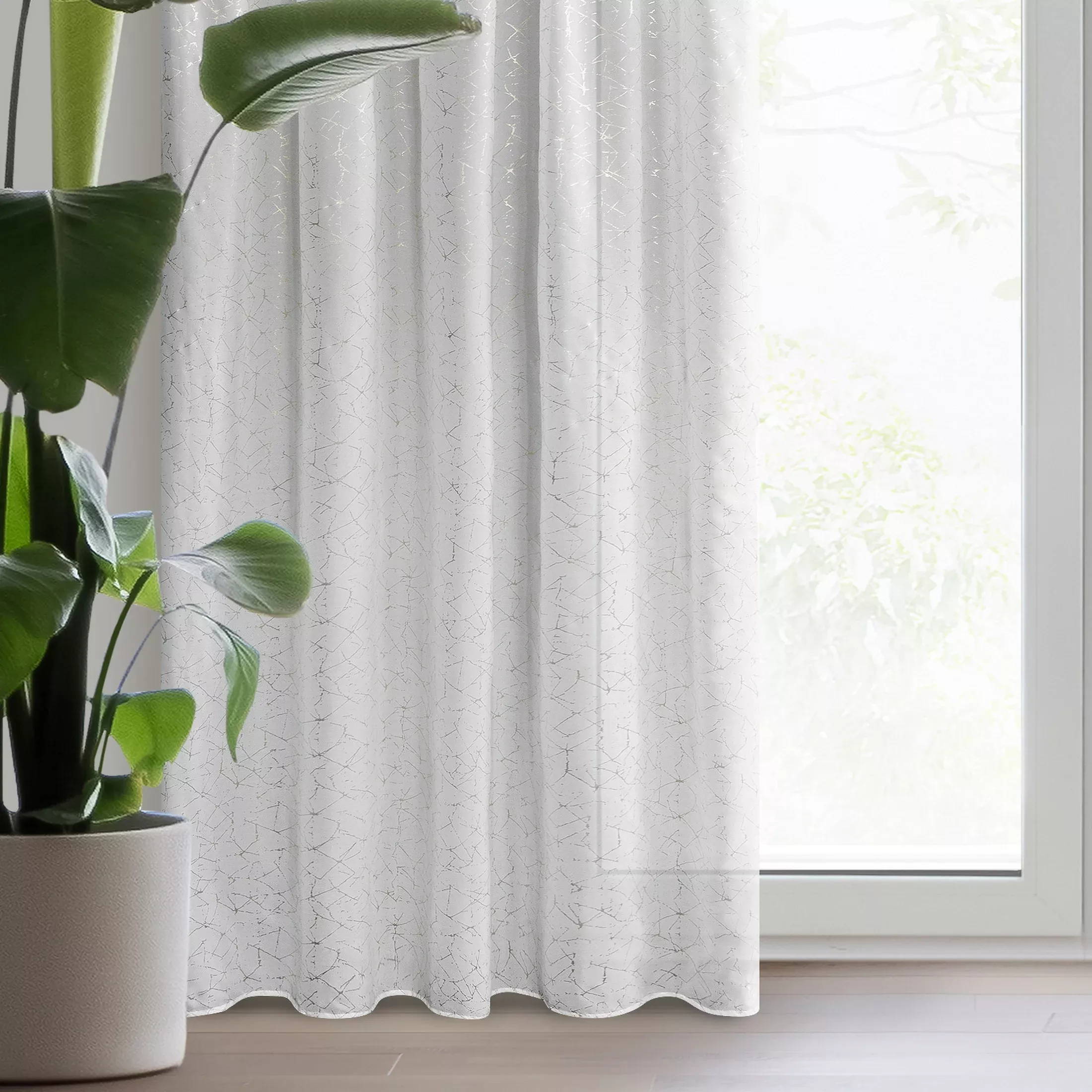 Firana biała z szampańskim nieregularnym wzorem 140x270 cm taśma ROXI