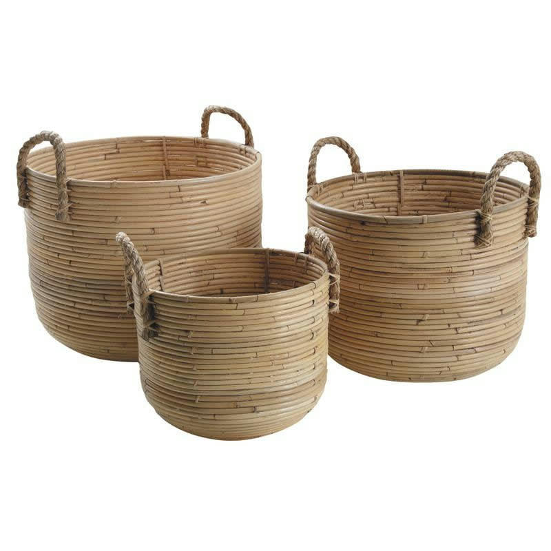 - Cache-pot en poelet et corde, diamètre 40 cm